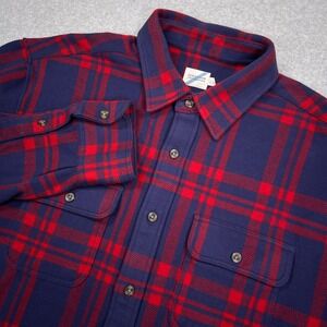 Fair Harbor Dunewood Flannel Mens Large L Red Blue Plaid Soft Button Up Shirt